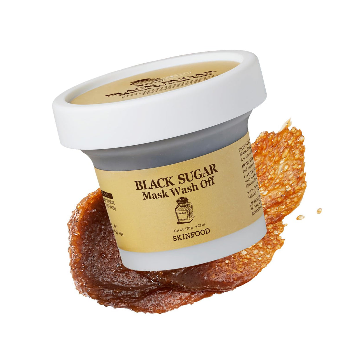 SKINFOOD Black Sugar Mask Wash Off 100g jar with black sugar scrub texture