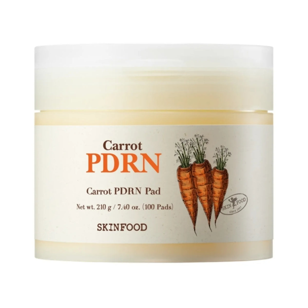 SKINFOOD Carrot PDRN Pad 100 toner pads jar with PDRN and carrot extract