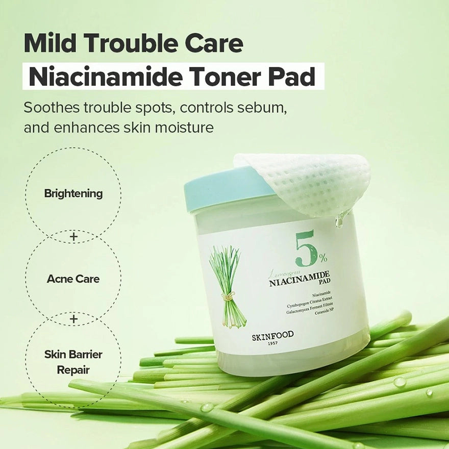 SKINFOOD Lemongrass Niacinamide 5 Toner Pad 60Pads
