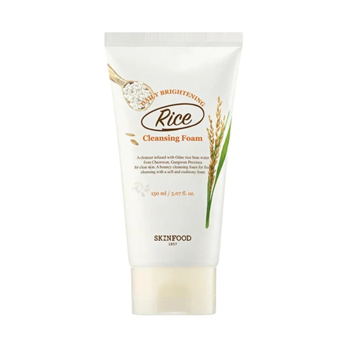 SKINFOOD Rice Daily Brightening Cleansing Foam 150ml tube, Korean face wash